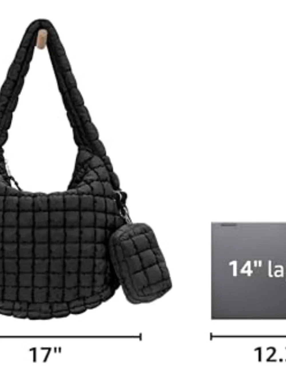 Large Quilted Puffy Lightweight Nylon Tote Bag with Crossbody Strap and Makeup